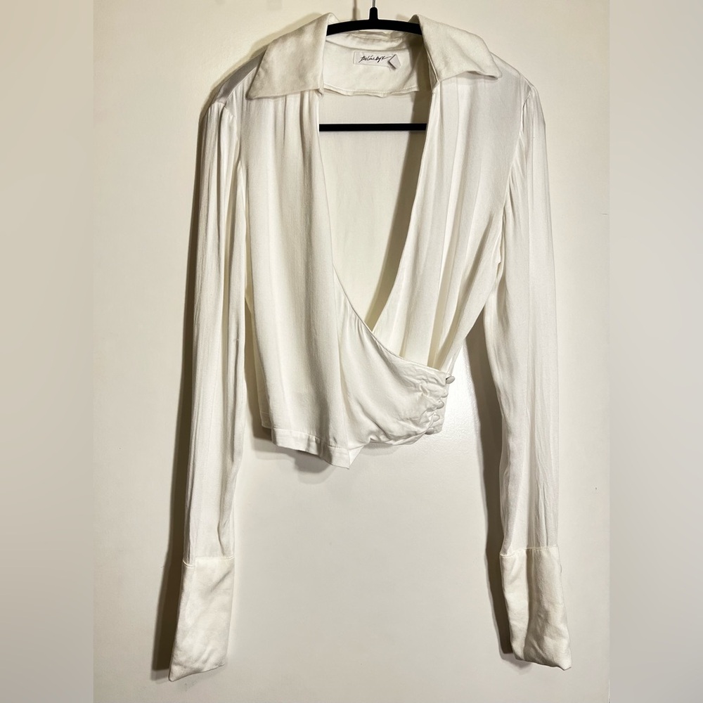 The Line by K White Cropped Long Sleeve Top